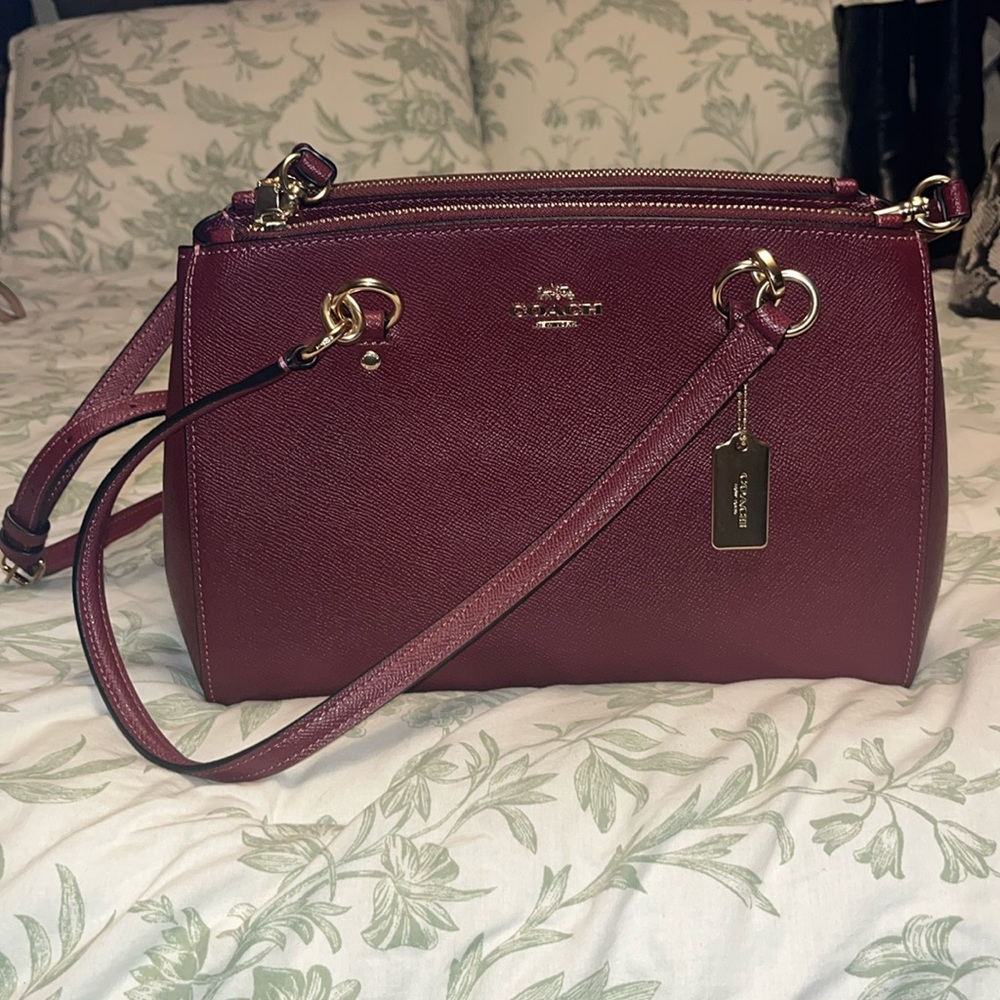 Coach Leather Crossbody/Over the Shoulder Bag in Dark Red